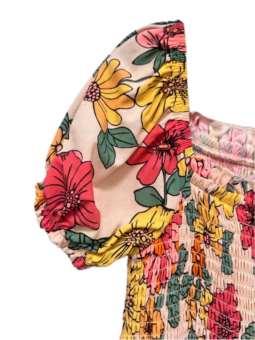 FabKids Girls Size 8 Floral Smocked Puff Sleeve Wide Leg Jumper - Picture 6 of 12